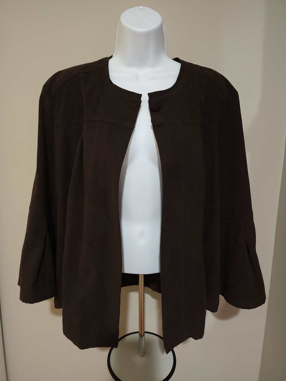 Kim Rogers Dark Brown Suede Swing Cape Jacket - Picture 12 of 16